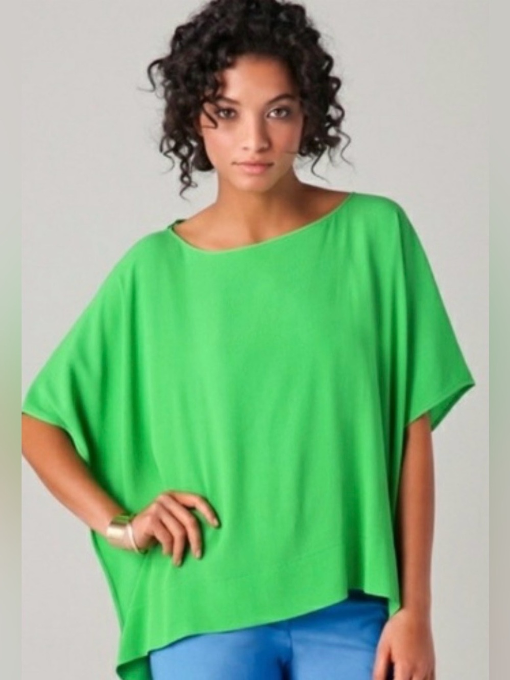 Diane von Furstenberg DVF | green landy top bateau neck poncho petite small